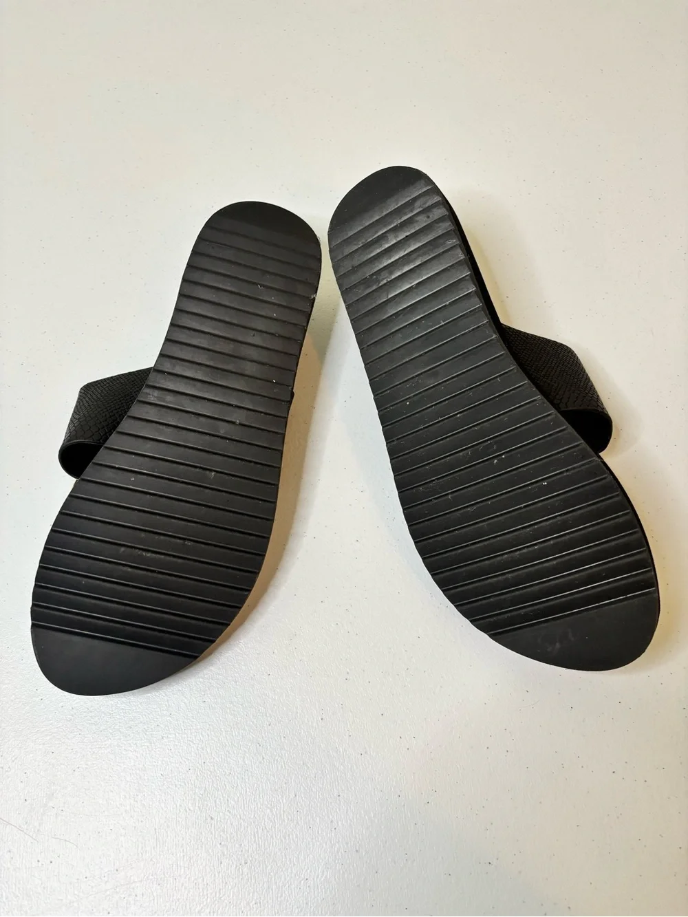 ALDO Black Slide Sandals with Gold Buckle Detail - Picture 4 of 5